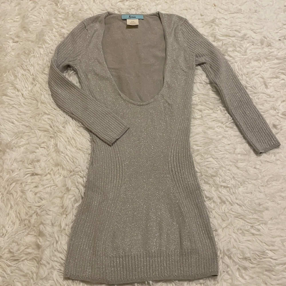 Marciano silver lurex scoop neck sweater size xs